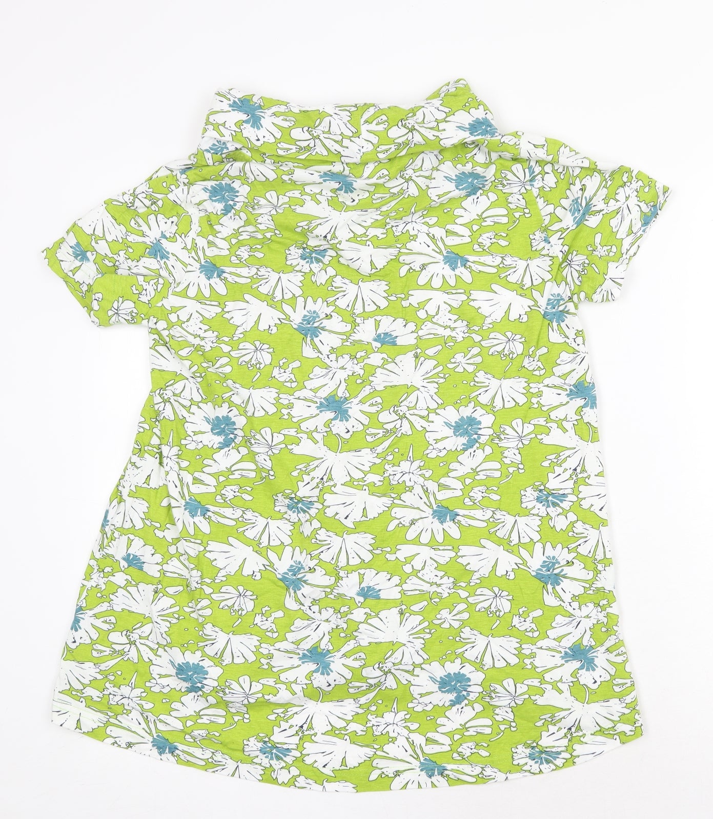 Tara Clothing Womens Green Floral 100% Cotton Tunic T-Shirt Size S Roll Neck
