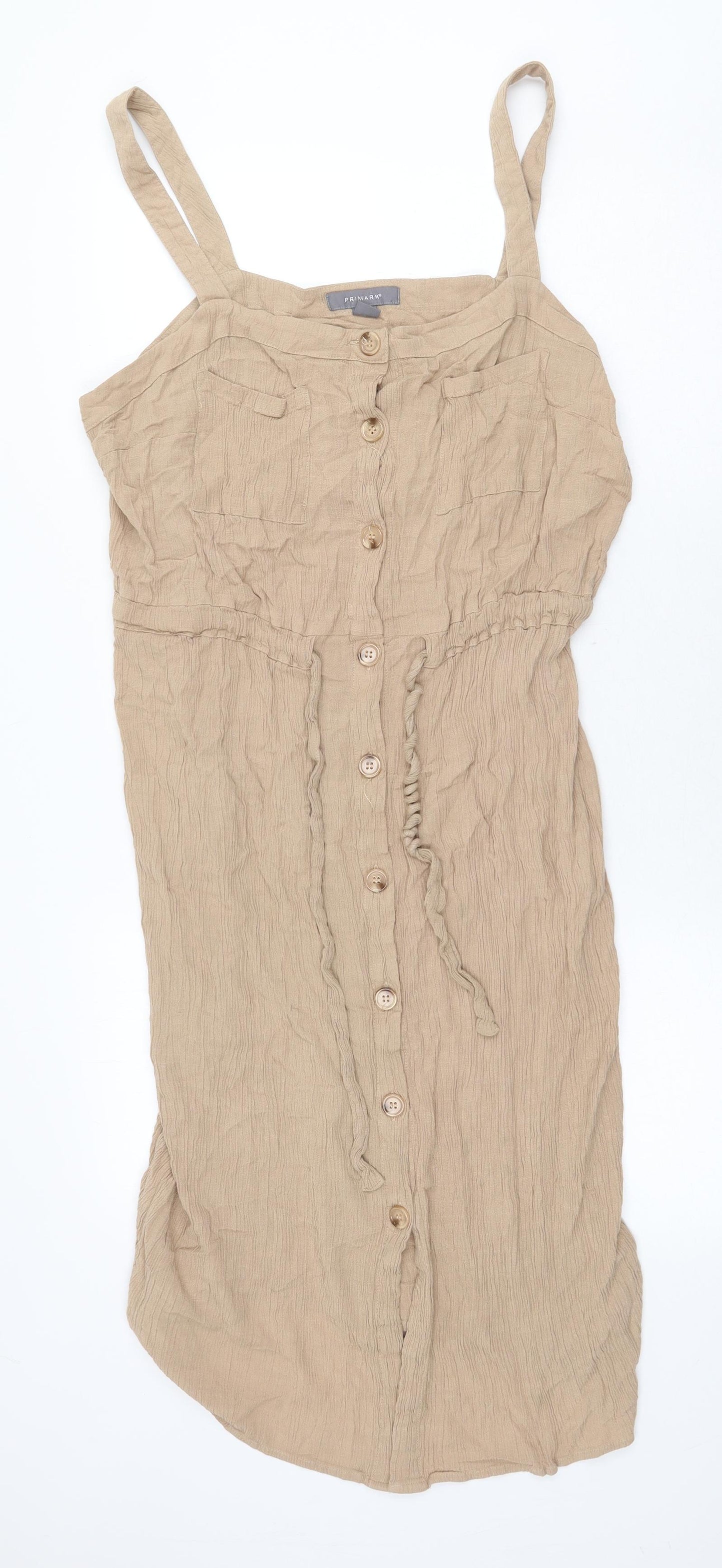 Primark Womens Beige Viscose Tank Dress Size 20 Square Neck Button