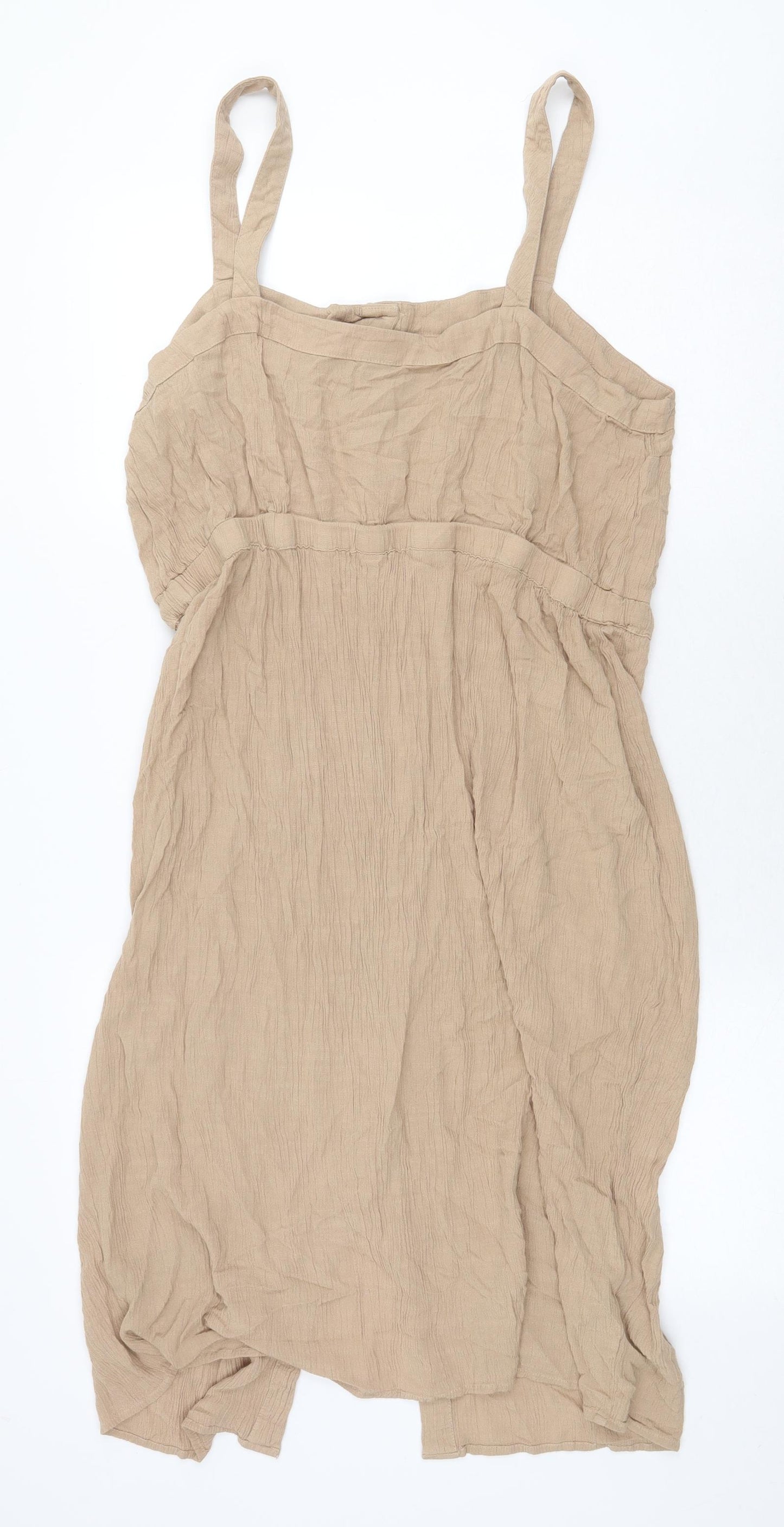 Primark Womens Beige Viscose Tank Dress Size 20 Square Neck Button