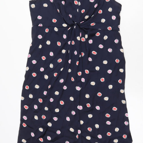 Clements Ribeiro Womens Blue Geometric Polyester A-Line Size 12 V-Neck Zip
