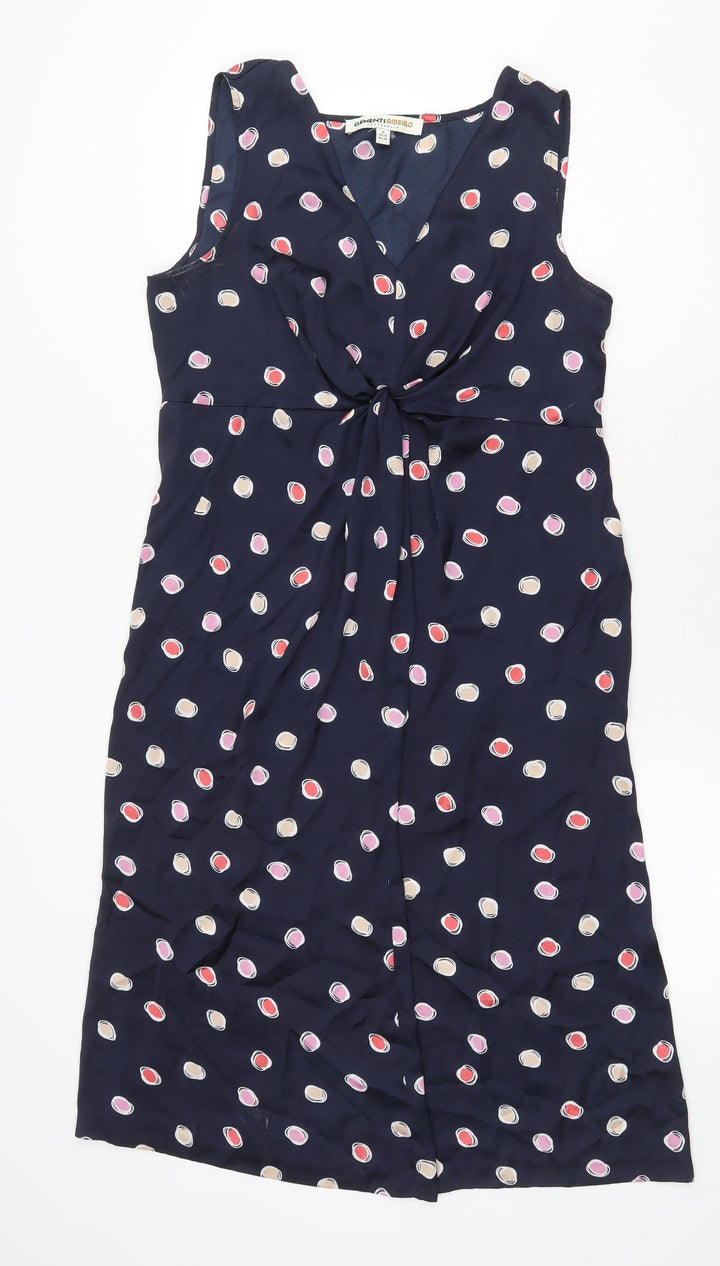 Clements Ribeiro Womens Blue Geometric Polyester A-Line Size 12 V-Neck Zip