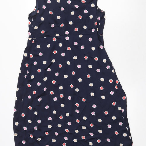 Clements Ribeiro Womens Blue Geometric Polyester A-Line Size 12 V-Neck Zip