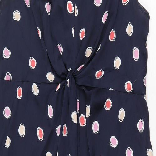 Clements Ribeiro Womens Blue Geometric Polyester A-Line Size 12 V-Neck Zip