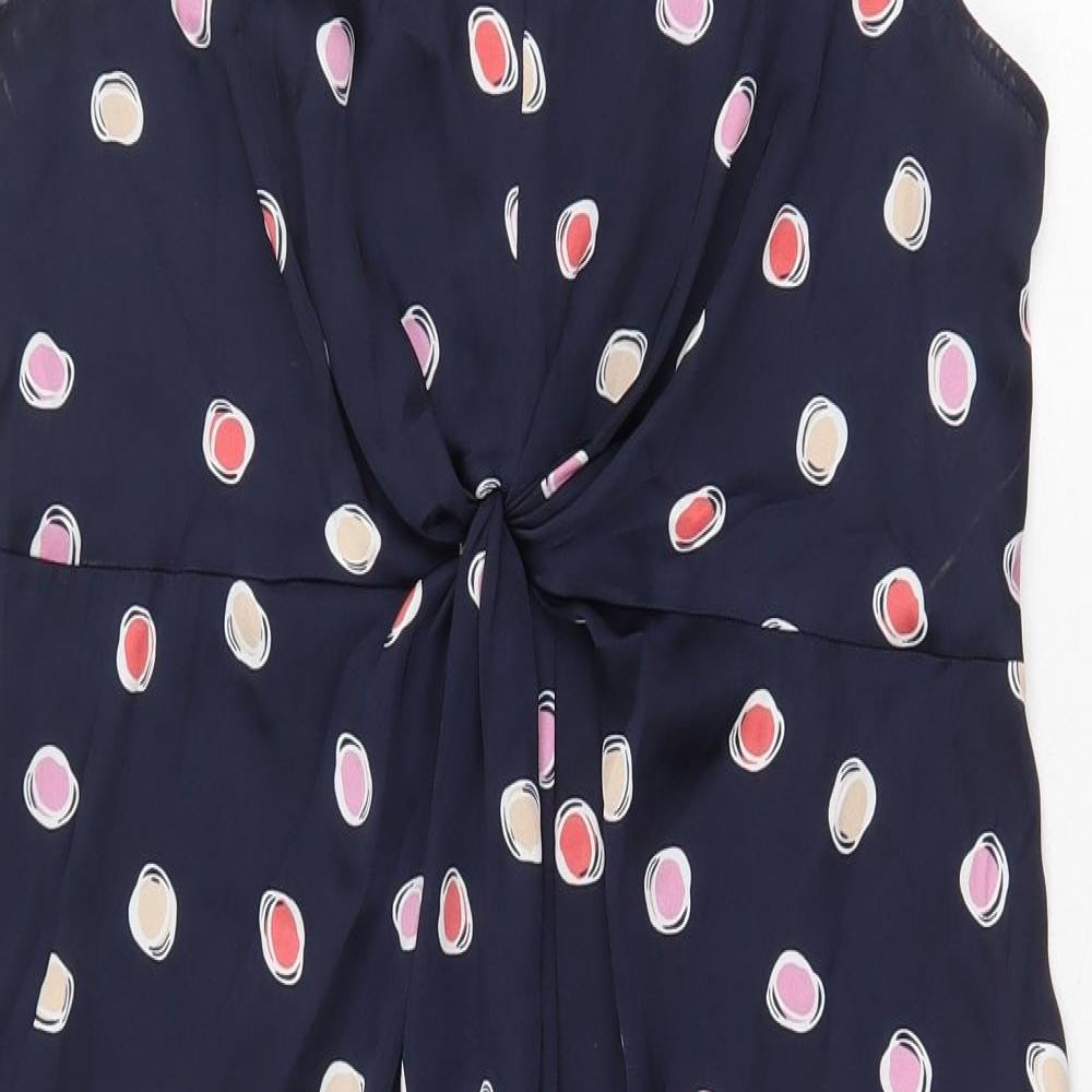 Clements Ribeiro Womens Blue Geometric Polyester A-Line Size 12 V-Neck Zip