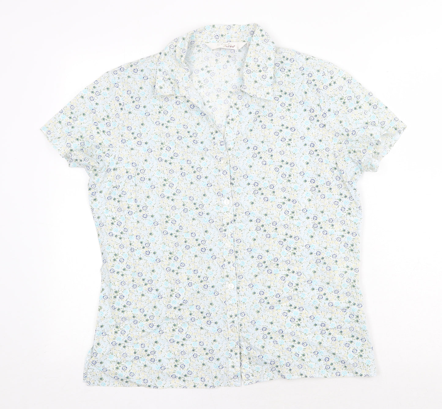 EWM Womens Green Floral Cotton Basic Button-Up Size 12 Collared
