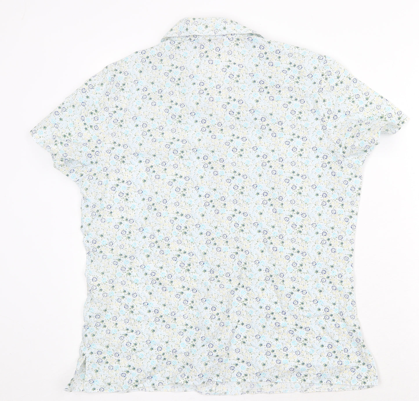 EWM Womens Green Floral Cotton Basic Button-Up Size 12 Collared