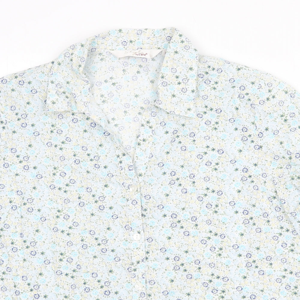 EWM Womens Green Floral Cotton Basic Button-Up Size 12 Collared