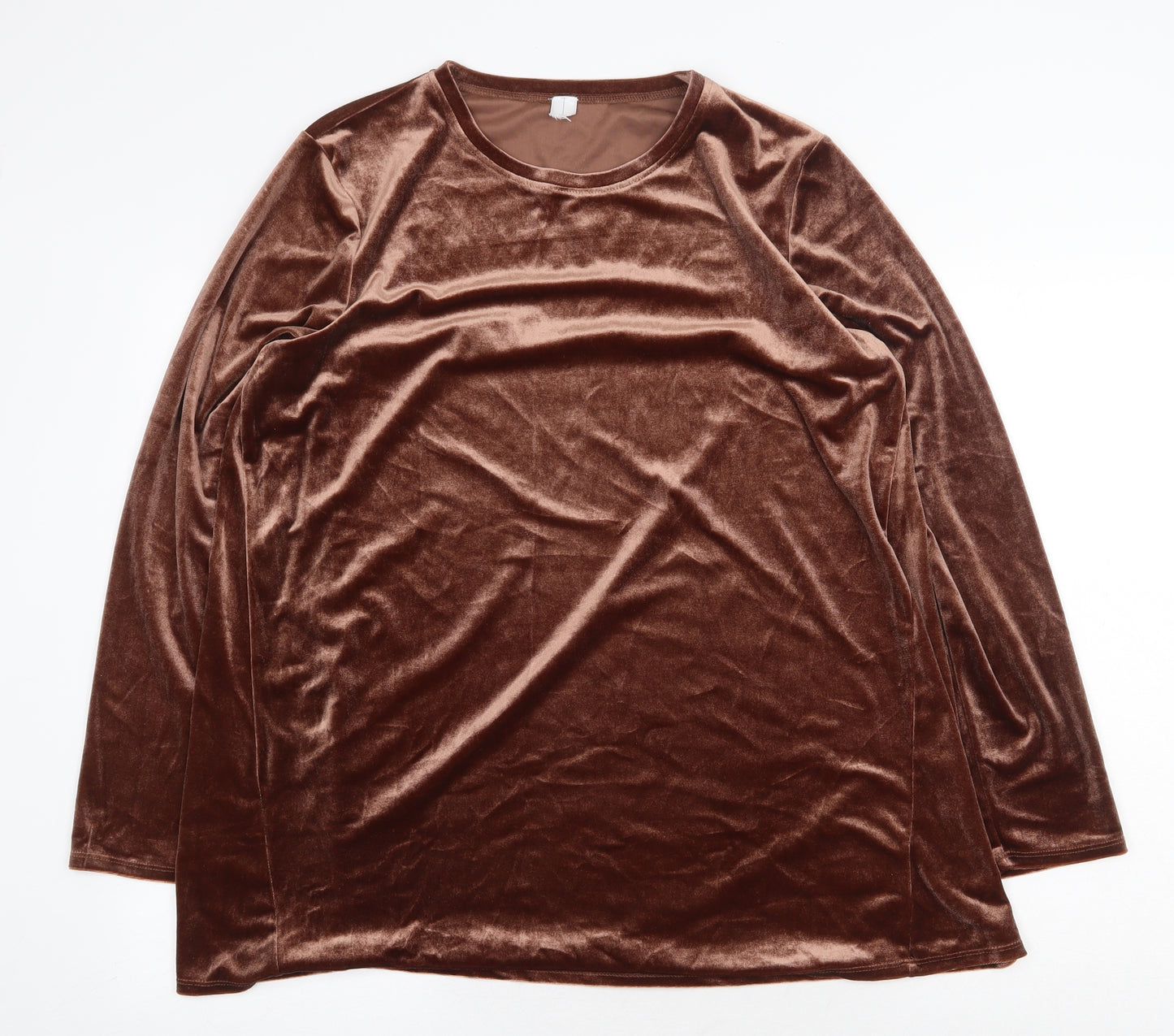 Preworn Womens Brown Polyester Basic Blouse Size L Round Neck