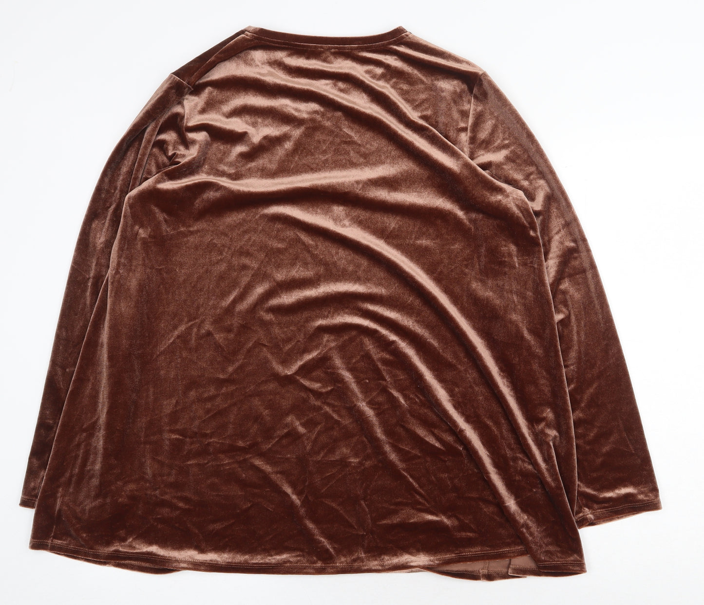 Preworn Womens Brown Polyester Basic Blouse Size L Round Neck