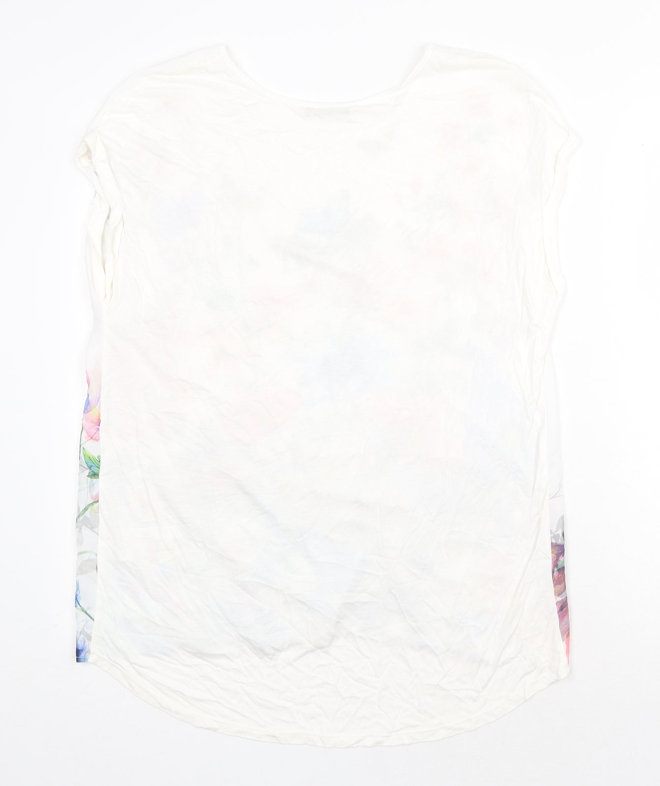 TU Womens White Floral Viscose Basic T-Shirt Size 16 Scoop Neck - Butterfly