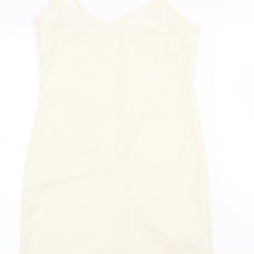 Primark Womens Beige Polyester Slip Dress Size 4 V-Neck Pullover
