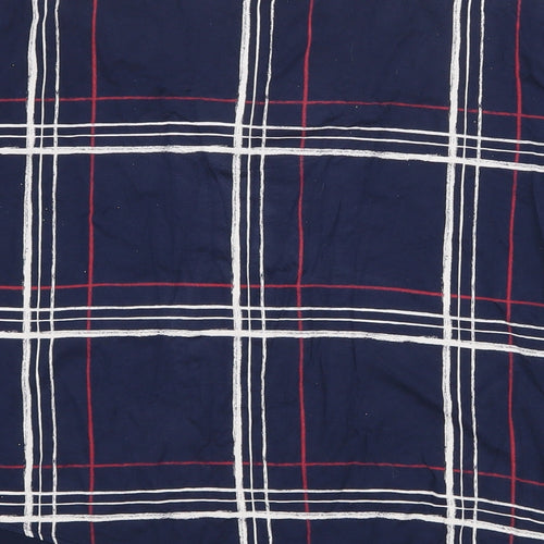 Marks and Spencer Womens Blue Plaid Viscose Basic T-Shirt Size 12 V-Neck - Chiffon Hem