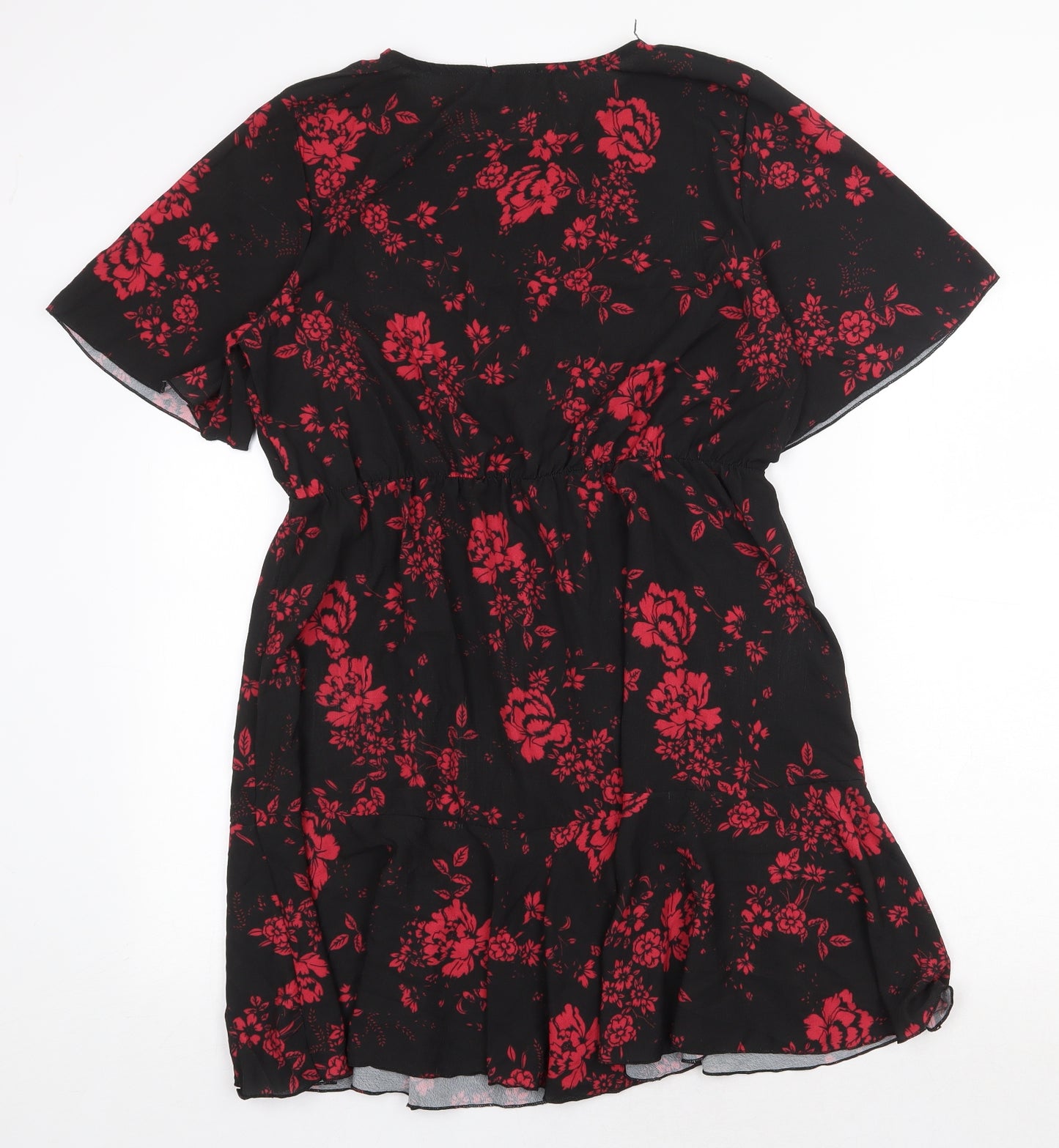Boohoo Womens Black Floral Polyester Skater Dress Size 16 Boat Neck Pullover