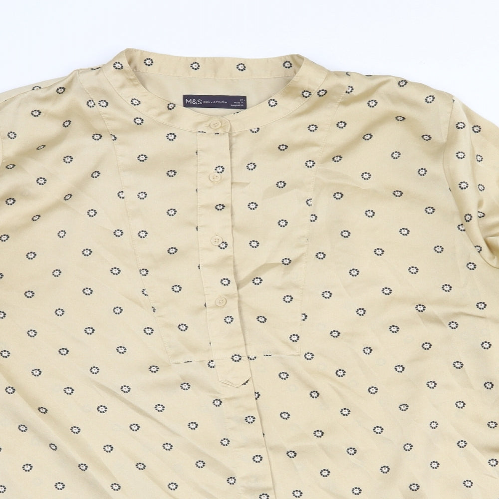 Marks and Spencer Womens Gold Geometric Polyester Basic Button-Up Size 24 Round Neck
