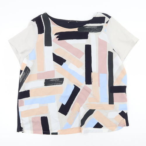 Marks and Spencer Womens Multicoloured Geometric Viscose Basic T-Shirt Size 16 Boat Neck