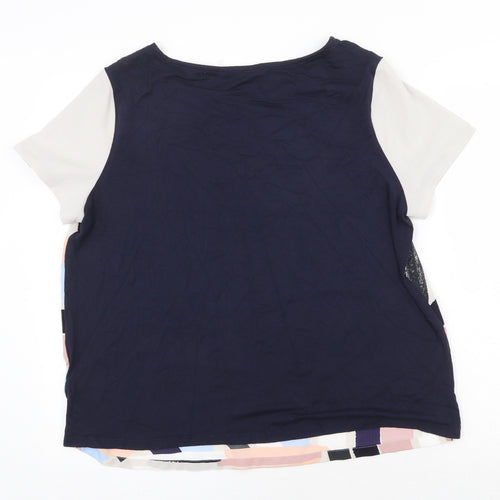 Marks and Spencer Womens Multicoloured Geometric Viscose Basic T-Shirt Size 16 Boat Neck
