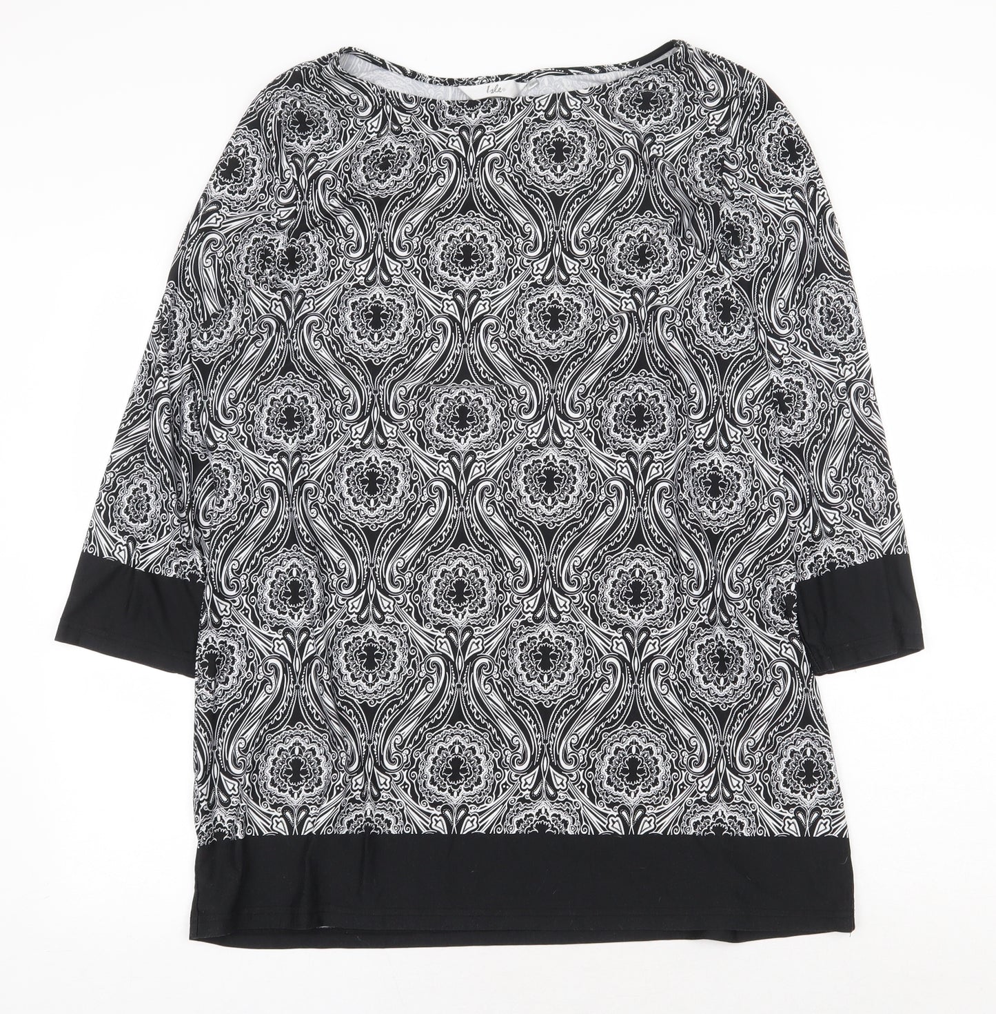 Isle Womens Black Geometric Polyester Shift Size 18 Boat Neck Pullover