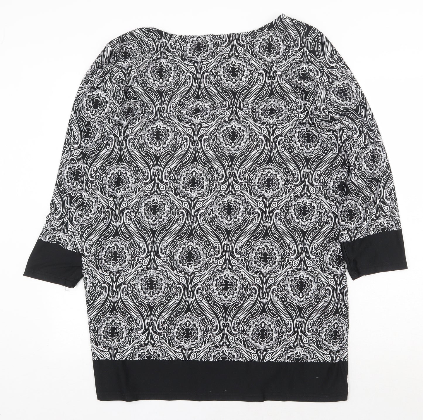 Isle Womens Black Geometric Polyester Shift Size 18 Boat Neck Pullover