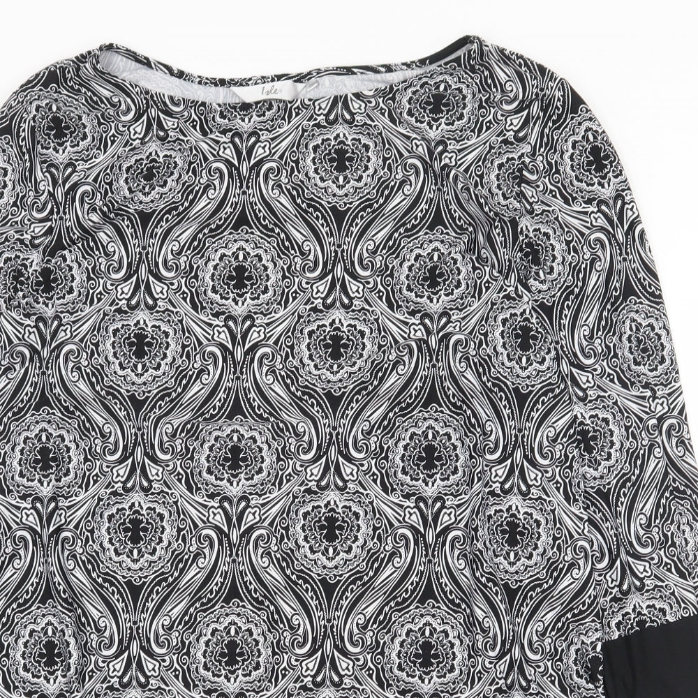Isle Womens Black Geometric Polyester Shift Size 18 Boat Neck Pullover
