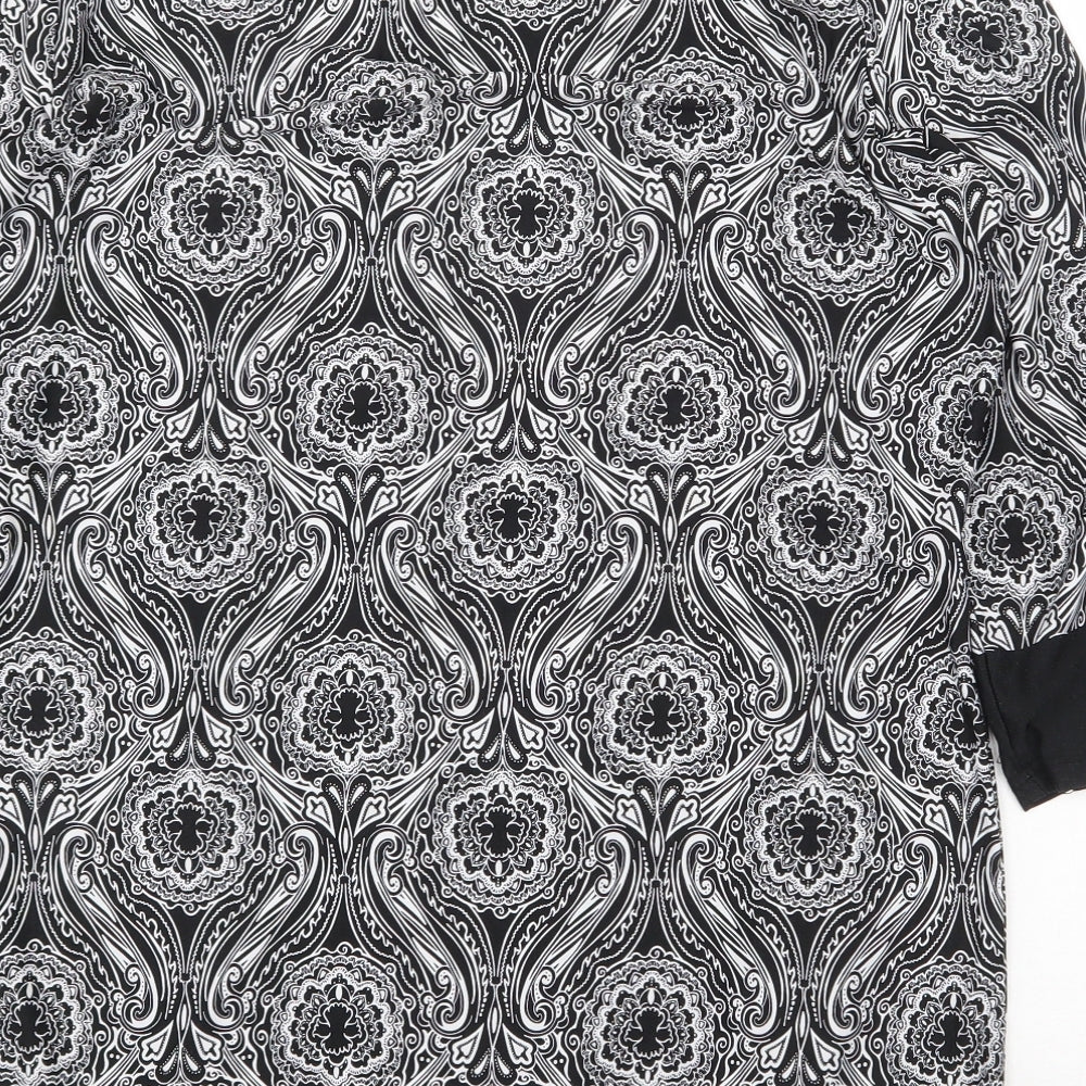 Isle Womens Black Geometric Polyester Shift Size 18 Boat Neck Pullover