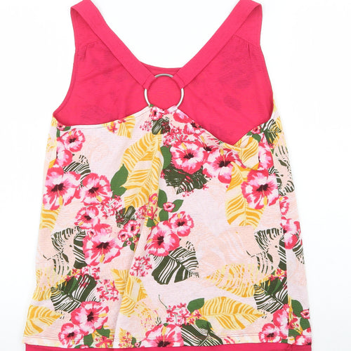 Avon Womens Pink Geometric Polyester Basic Tank Size 10 Round Neck