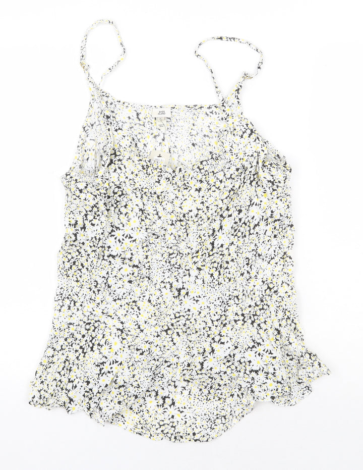 River Island Womens White Geometric Viscose Basic Tank Size 10 Square Neck - Flower print