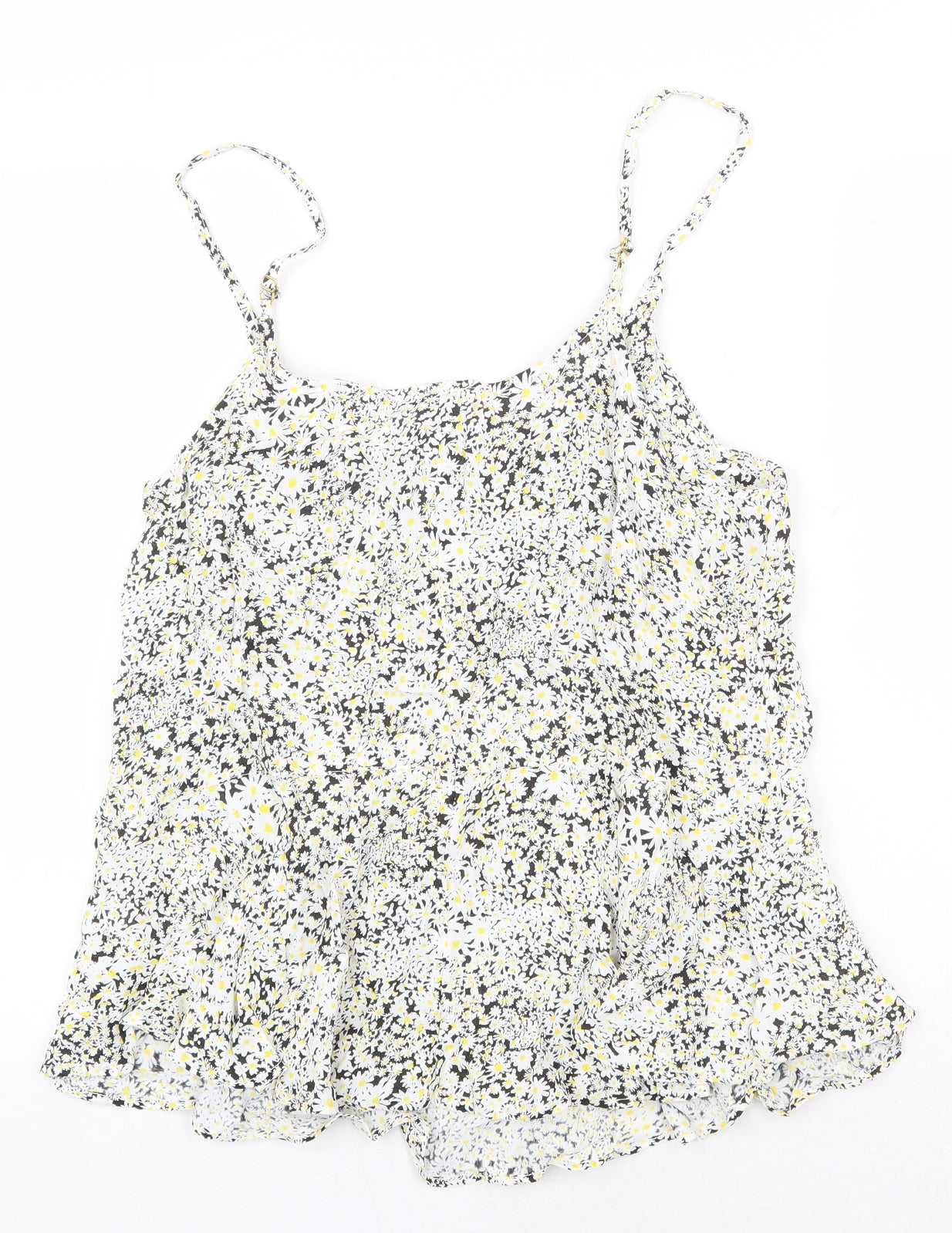 River Island Womens White Geometric Viscose Basic Tank Size 10 Square Neck - Flower print