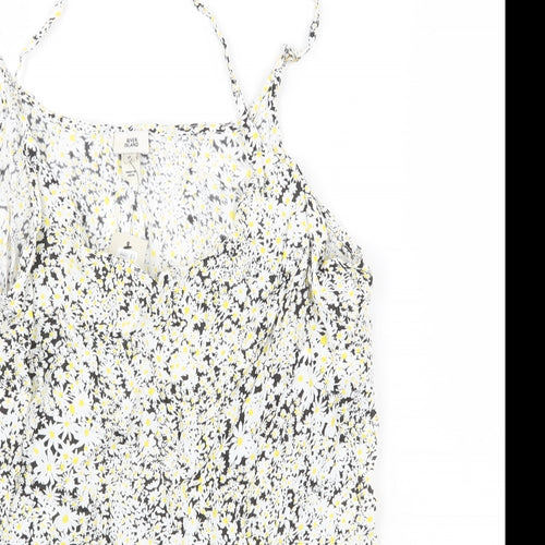 River Island Womens White Geometric Viscose Basic Tank Size 10 Square Neck - Flower print