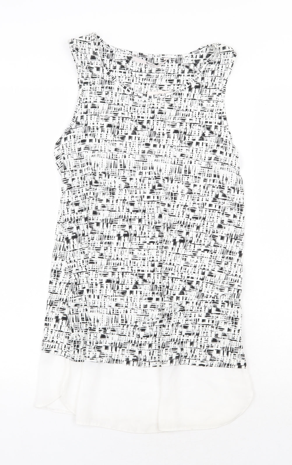 TU Womens White Geometric Viscose Basic Tank Size 8 Round Neck
