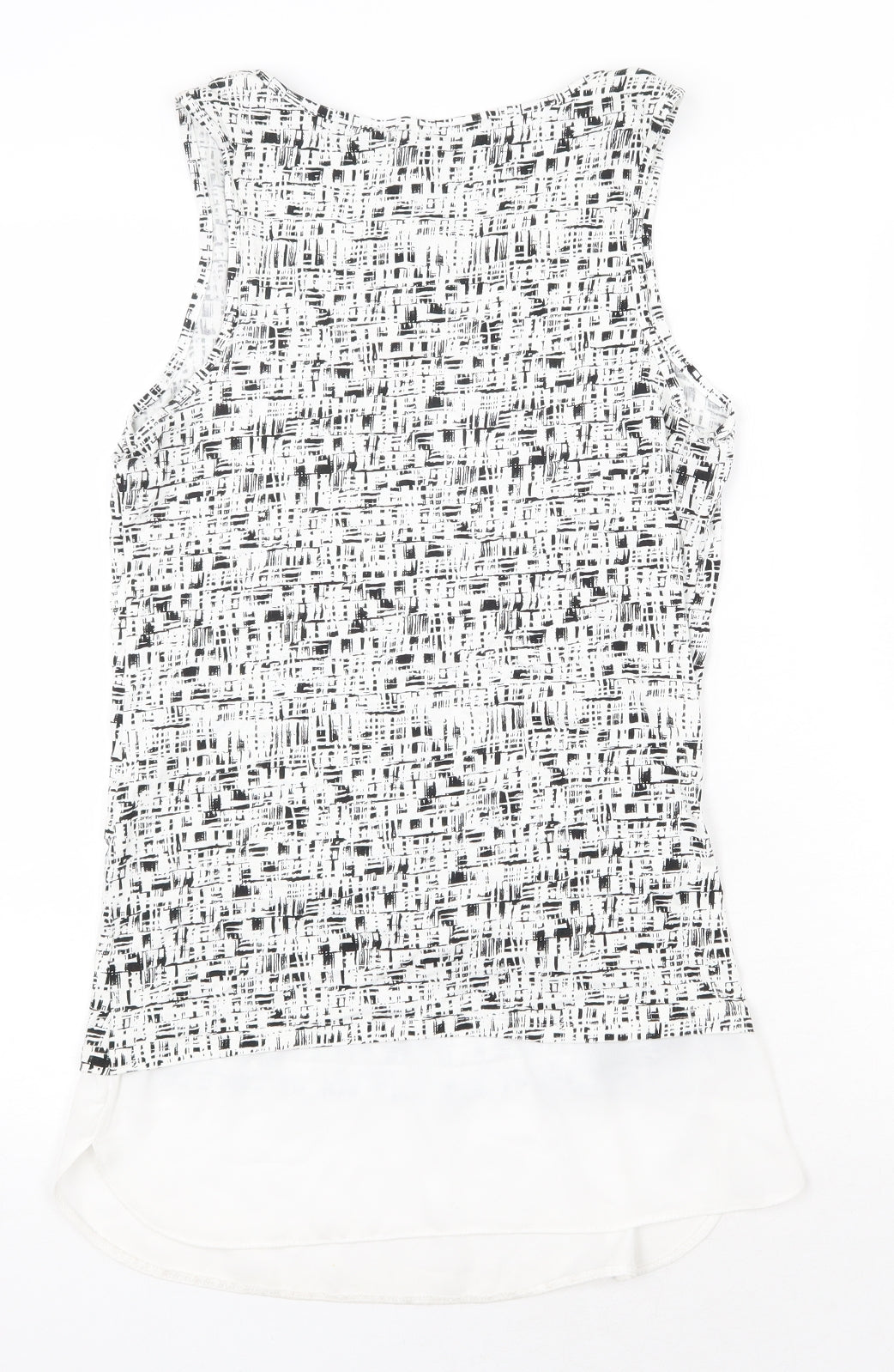 TU Womens White Geometric Viscose Basic Tank Size 8 Round Neck