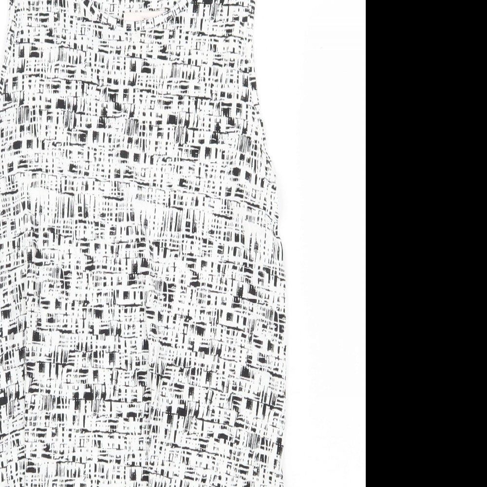 TU Womens White Geometric Viscose Basic Tank Size 8 Round Neck