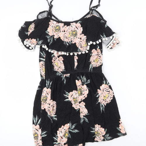 Select Womens Black Floral Viscose Playsuit One-Piece Size 8 Pullover