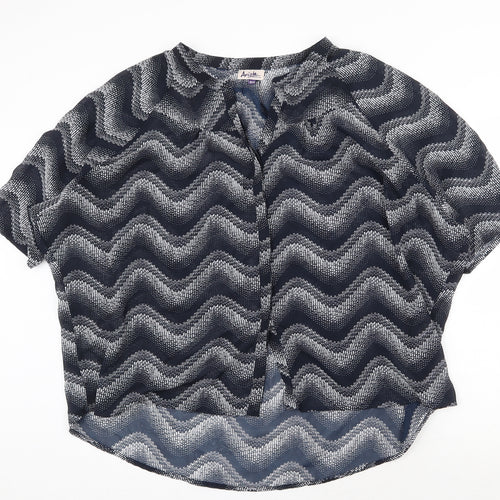 Arista Womens Blue Geometric Polyester Basic Button-Up Size 18 V-Neck