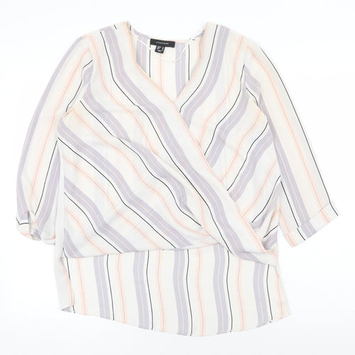 Atmosphere Womens Multicoloured Striped Polyester Basic Blouse Size 10 V-Neck