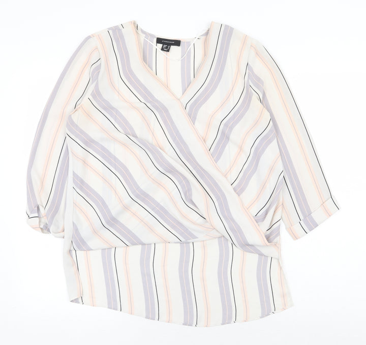 Atmosphere Womens Multicoloured Striped Polyester Basic Blouse Size 10 V-Neck