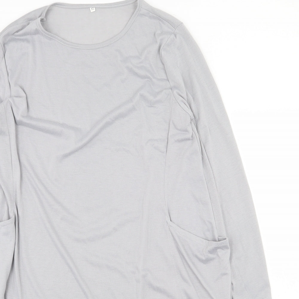 Preworn Womens Grey Polyester Sheath Size XL Round Neck Pullover