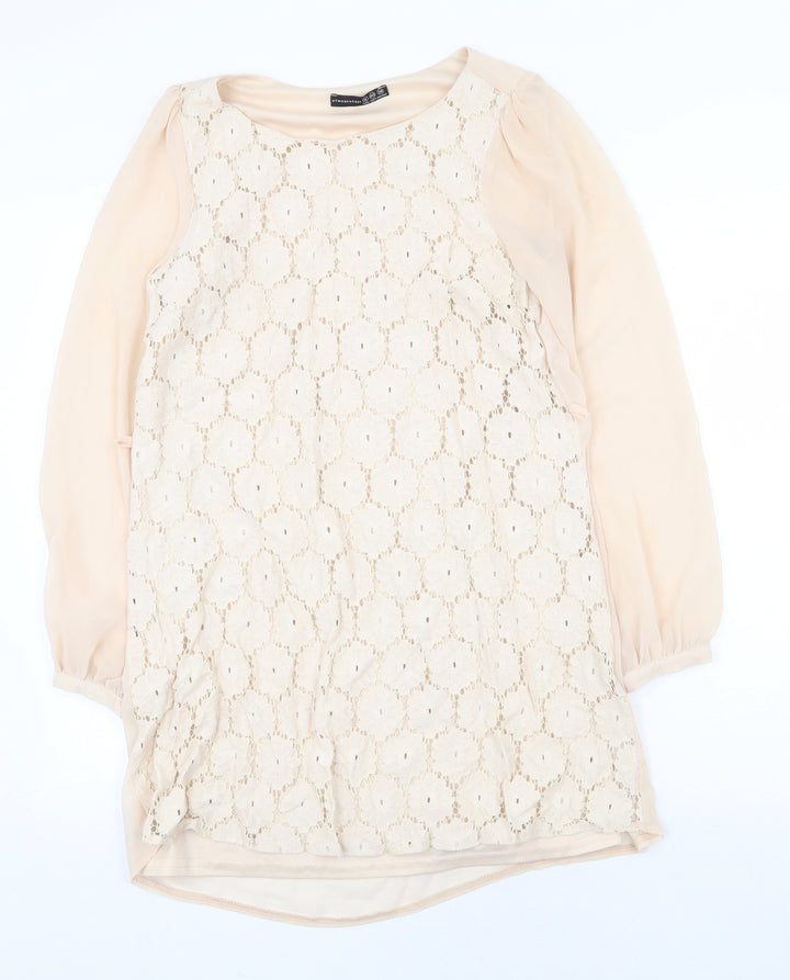 Atmosphere Womens Beige Polyester Shift Size 12 Round Neck Pullover