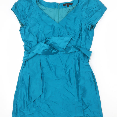 Coast Womens Green Silk A-Line Size 12 V-Neck Zip