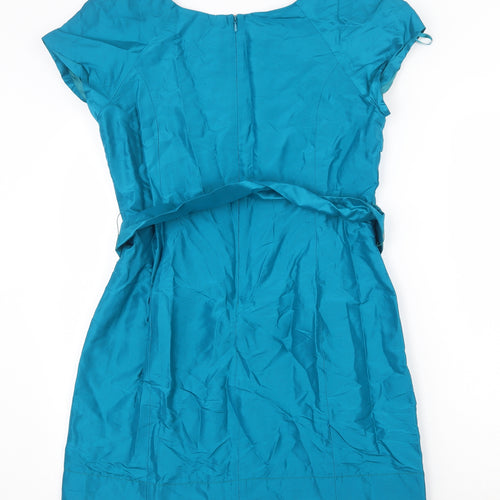 Coast Womens Green Silk A-Line Size 12 V-Neck Zip