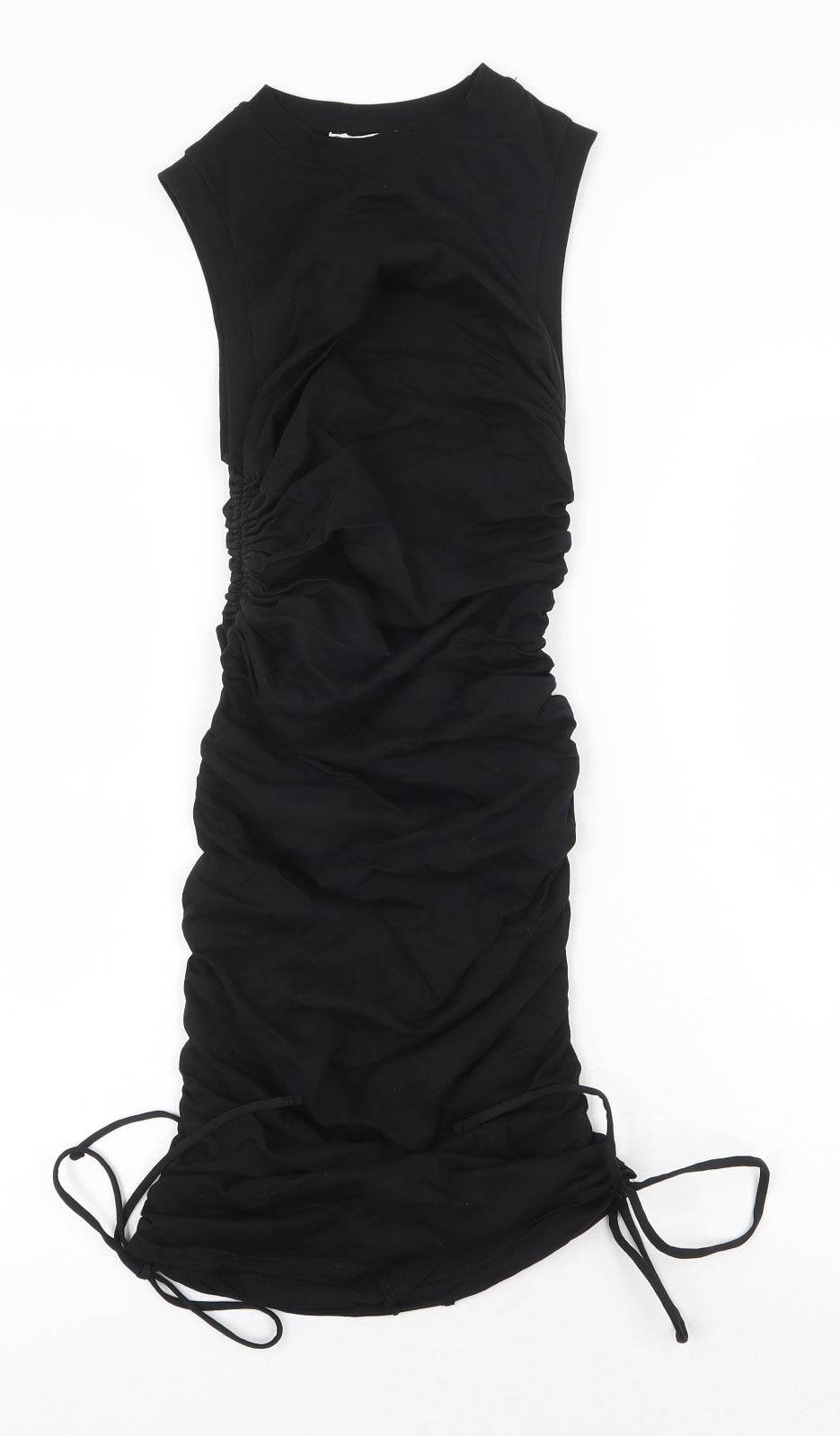 Bershka Womens Black Cotton Bodycon Size XS Round Neck Tie