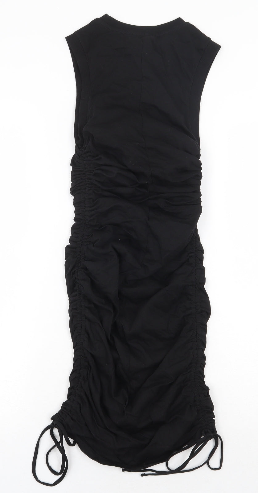 Bershka Womens Black Cotton Bodycon Size XS Round Neck Tie
