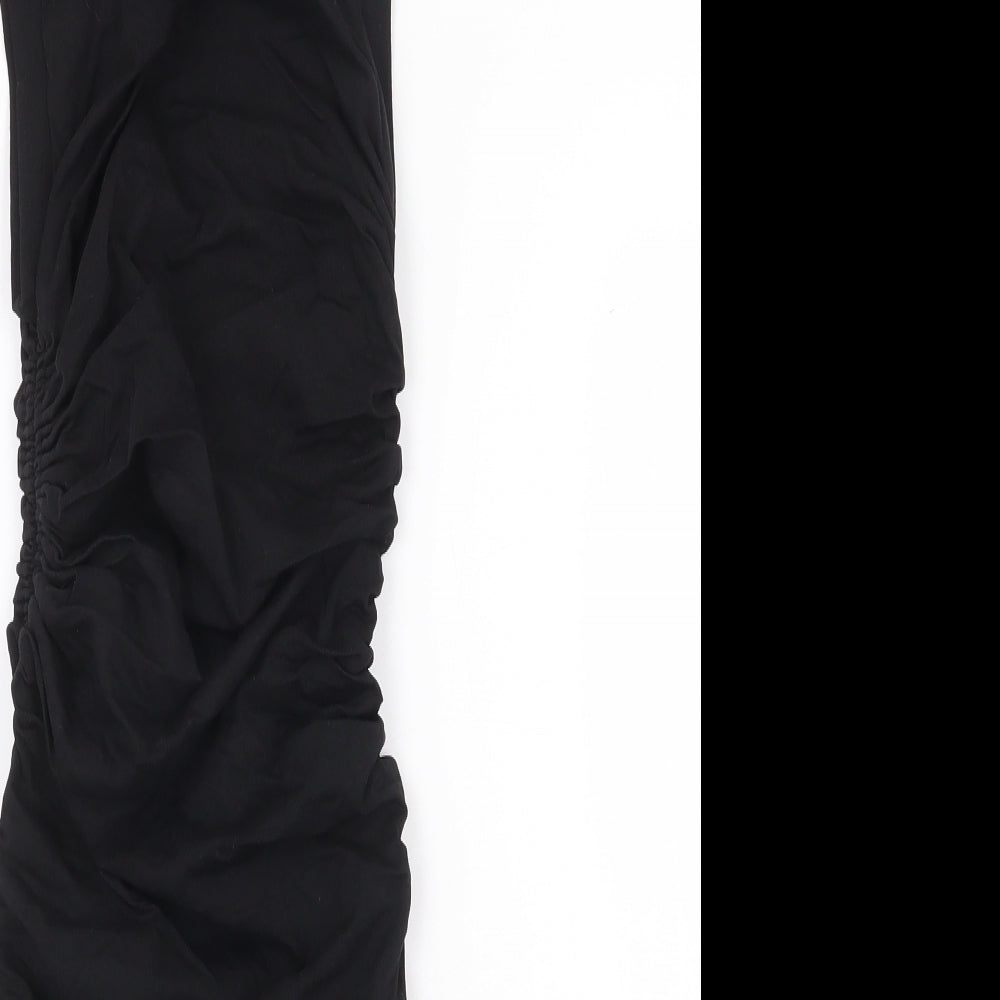 Bershka Womens Black Cotton Bodycon Size XS Round Neck Tie