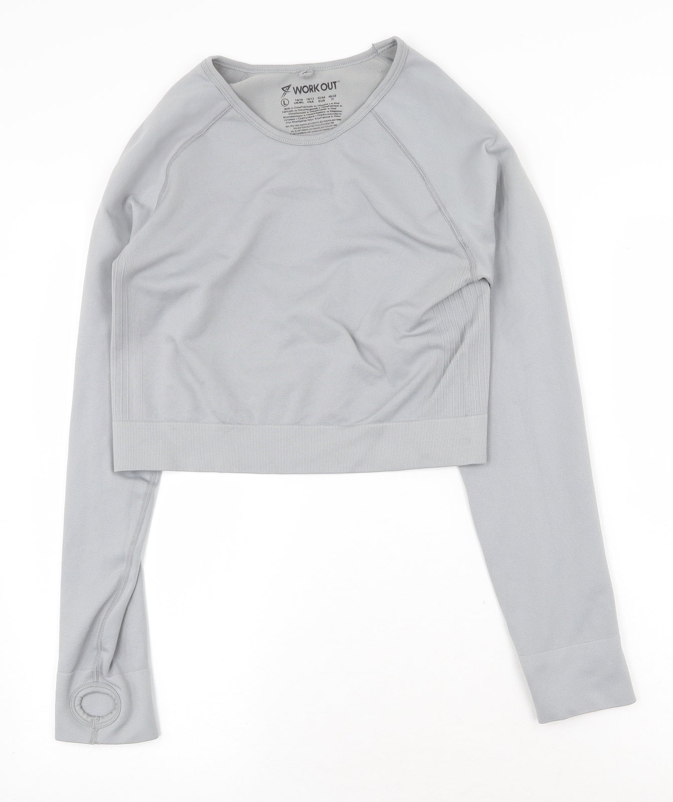 Workout Womens Grey Polyester Cropped T-Shirt Size L Round Neck