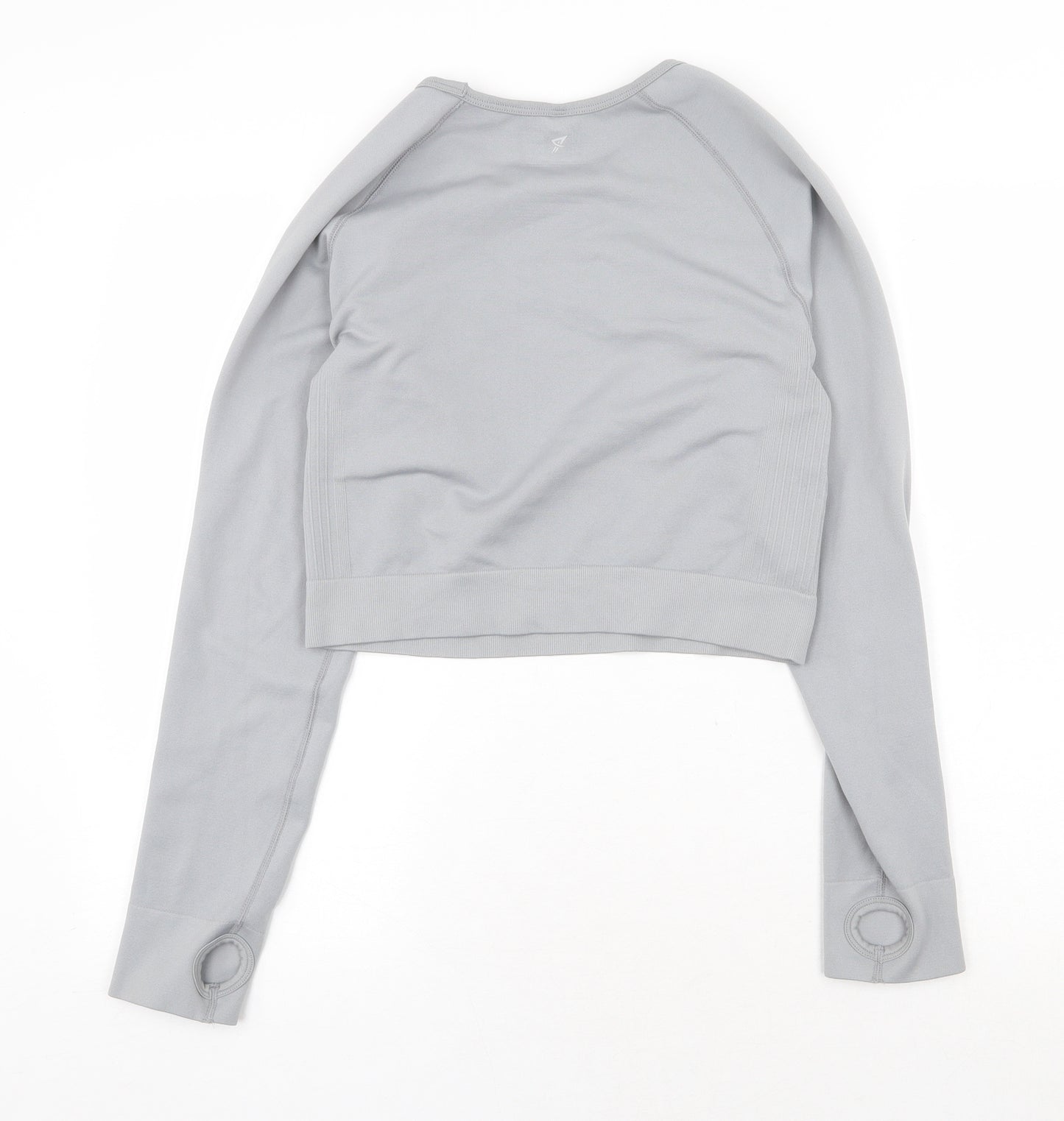 Workout Womens Grey Polyester Cropped T-Shirt Size L Round Neck