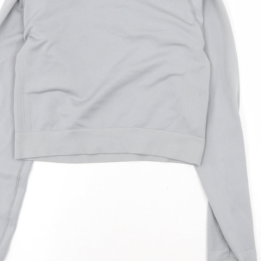 Workout Womens Grey Polyester Cropped T-Shirt Size L Round Neck