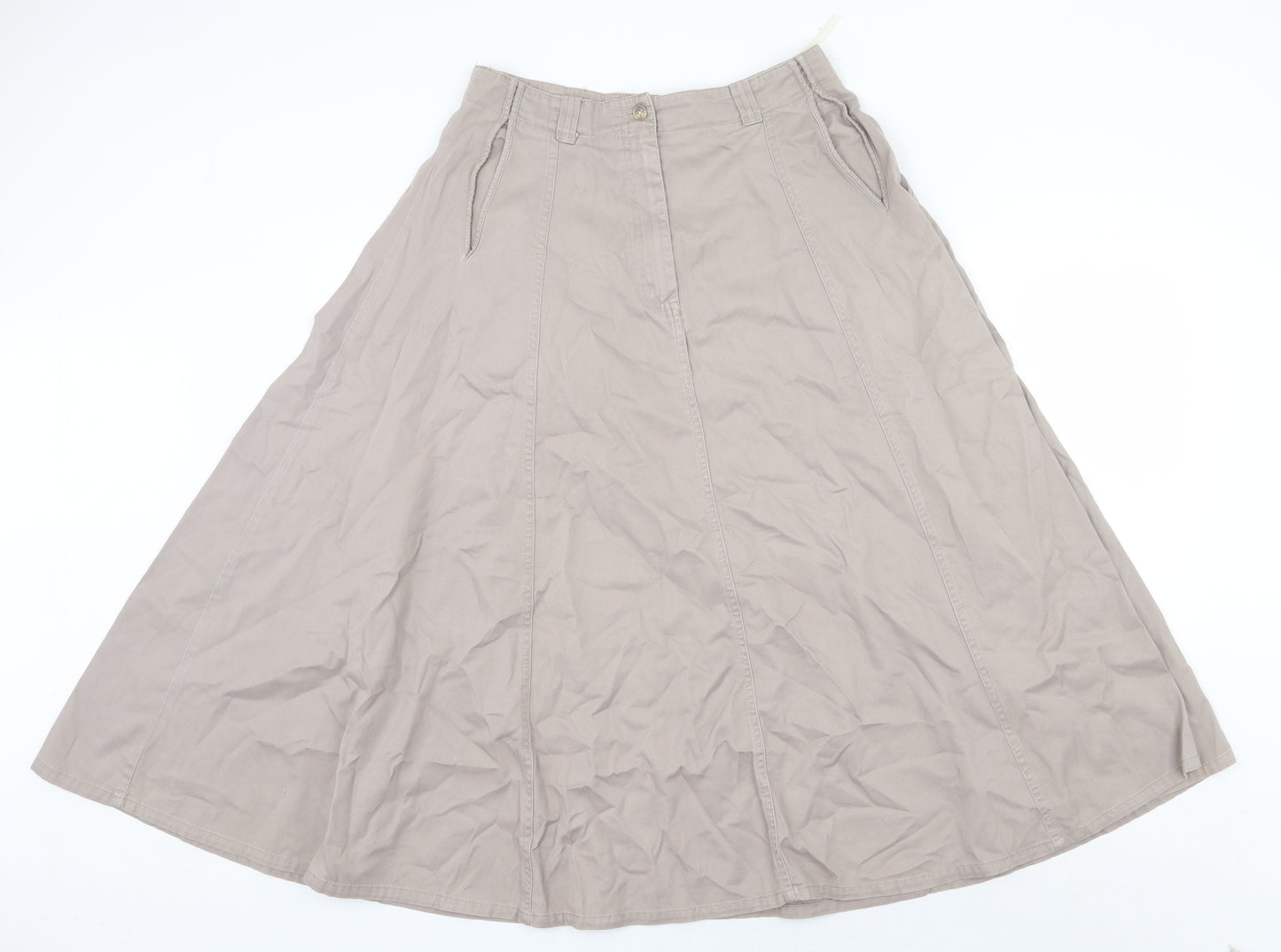 BHS Womens Grey Cotton A-Line Skirt Size 14 Zip