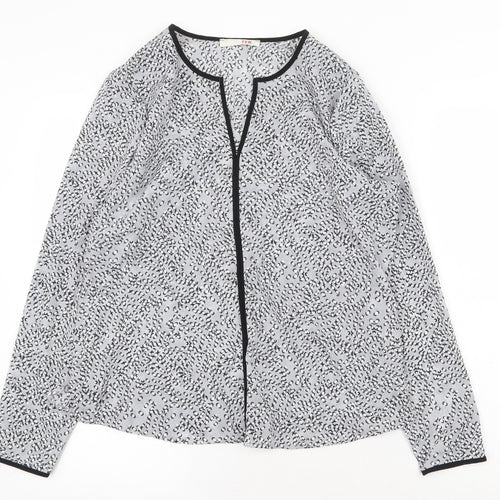 FER Womens Grey Geometric Polyester Basic Blouse Size M V-Neck