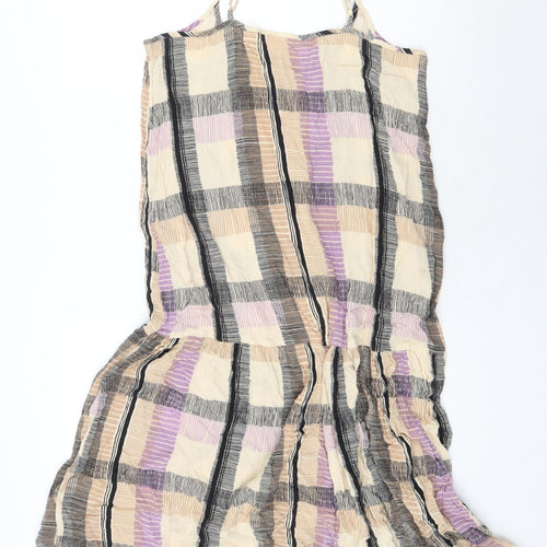 Marks and Spencer Womens Multicoloured Plaid Viscose Slip Dress Size 12 Round Neck Pullover