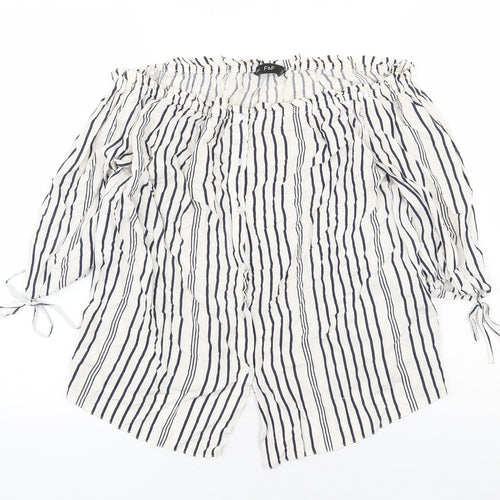 F&F Womens White Striped Viscose Basic Blouse Size 10 Boat Neck