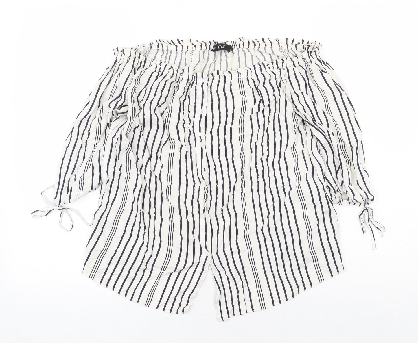 F&F Womens White Striped Viscose Basic Blouse Size 10 Boat Neck